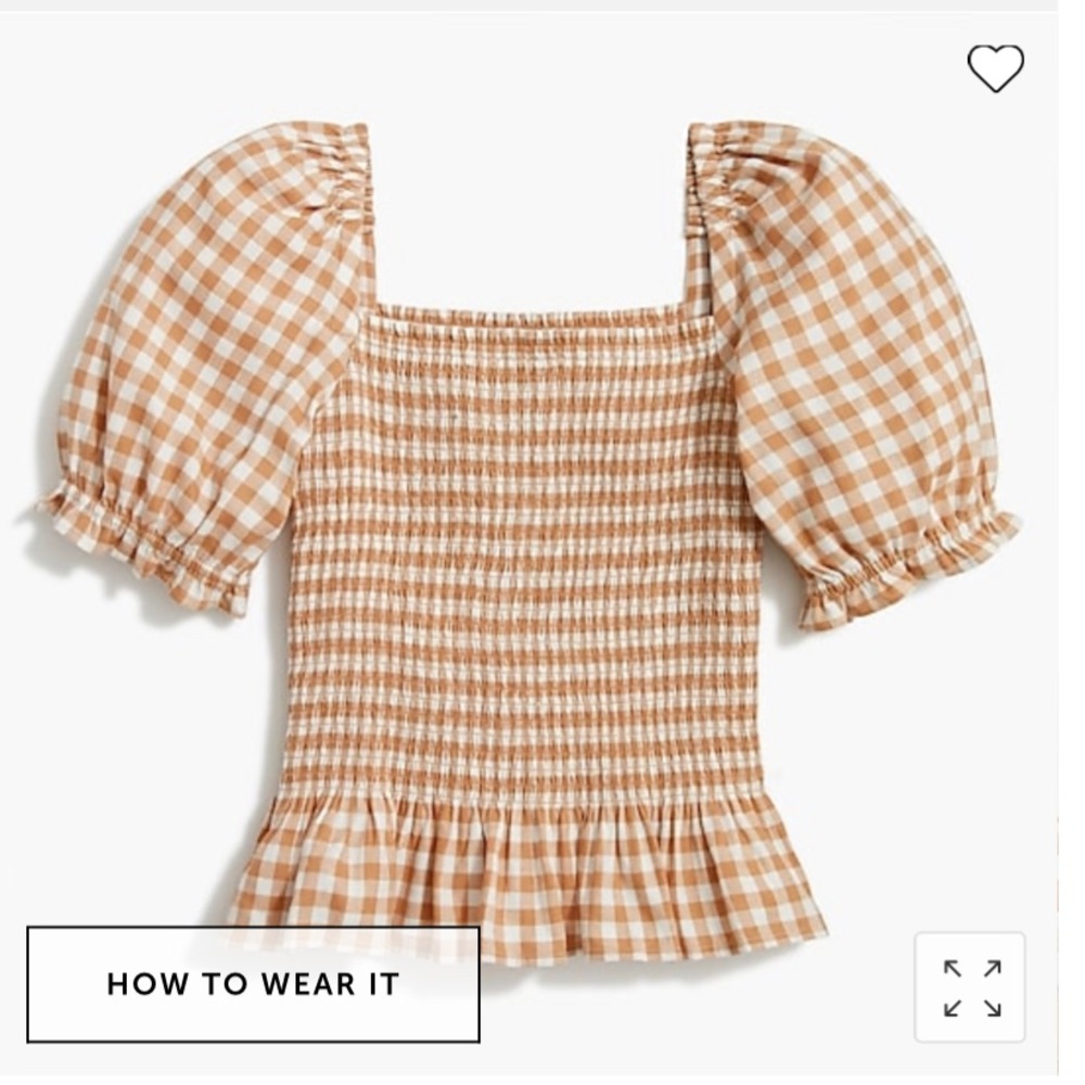 J. Crew Factory puff sleeve gingham top with ruffle peplum